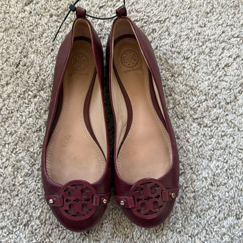 Tory Burch Mini Miller Burgundy Flats
